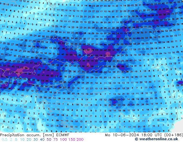 Nied. akkumuliert ECMWF Mo 10.06.2024 18 UTC