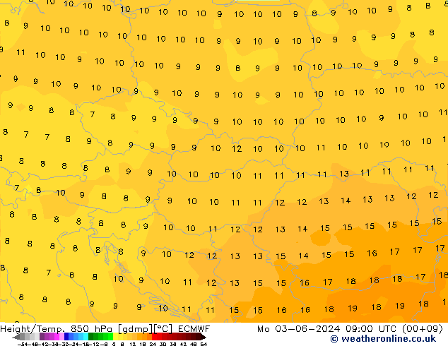 Height/Temp. 850 hPa ECMWF  03.06.2024 09 UTC