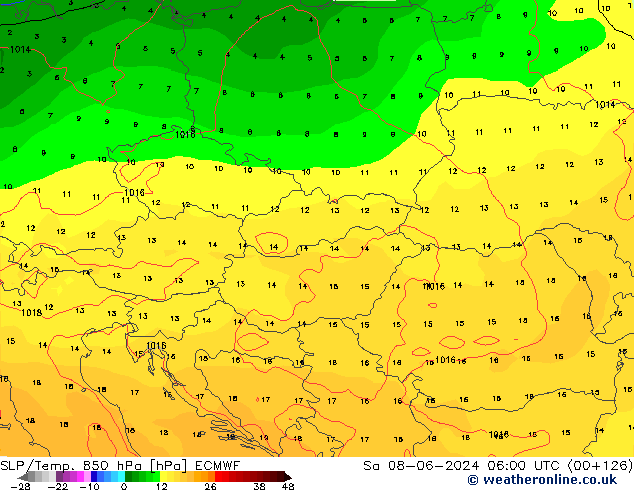 SLP/Temp. 850 hPa ECMWF Sa 08.06.2024 06 UTC