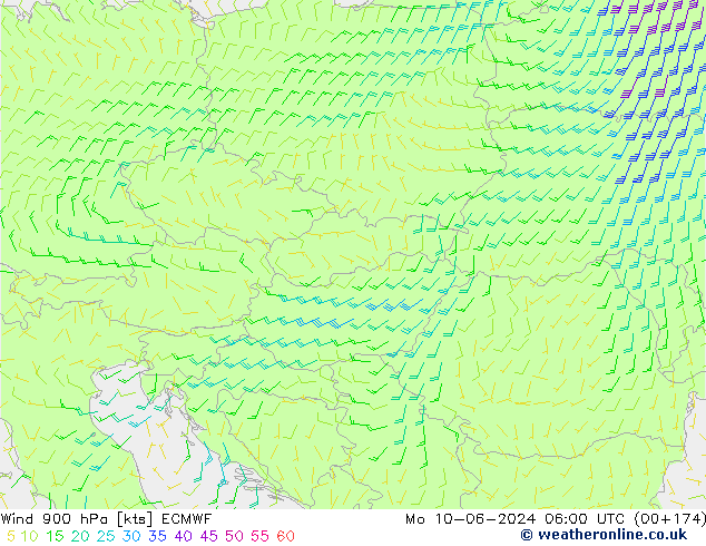 Vento 900 hPa ECMWF lun 10.06.2024 06 UTC