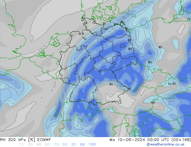 RH 300 hPa ECMWF Mo 10.06.2024 00 UTC