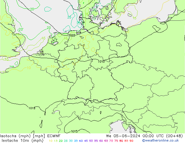 Isotachen (mph) ECMWF Mi 05.06.2024 00 UTC