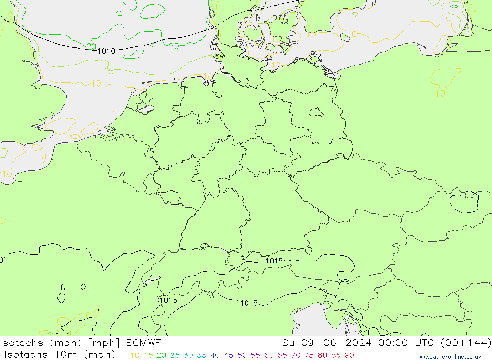 Isotachen (mph) ECMWF zo 09.06.2024 00 UTC