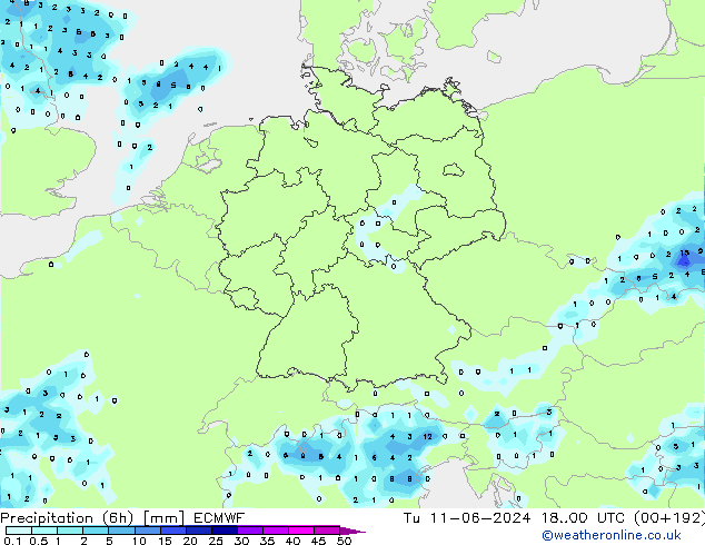 Z500/Rain (+SLP)/Z850 ECMWF вт 11.06.2024 00 UTC