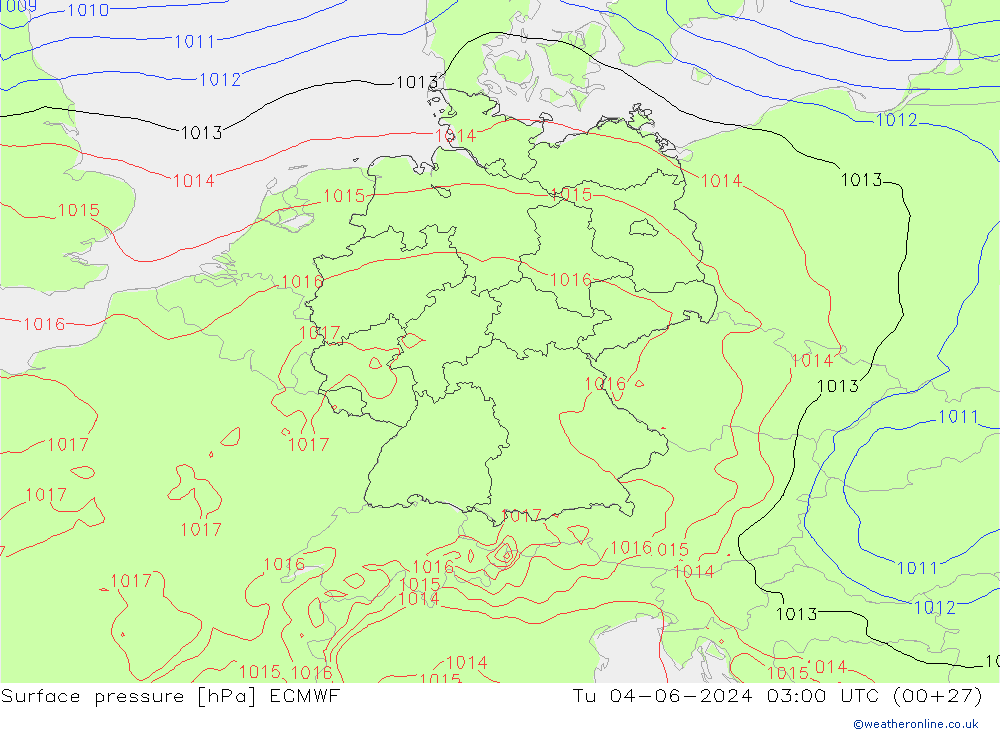 Yer basıncı ECMWF Sa 04.06.2024 03 UTC