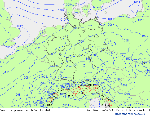 Surface pressure ECMWF Su 09.06.2024 12 UTC