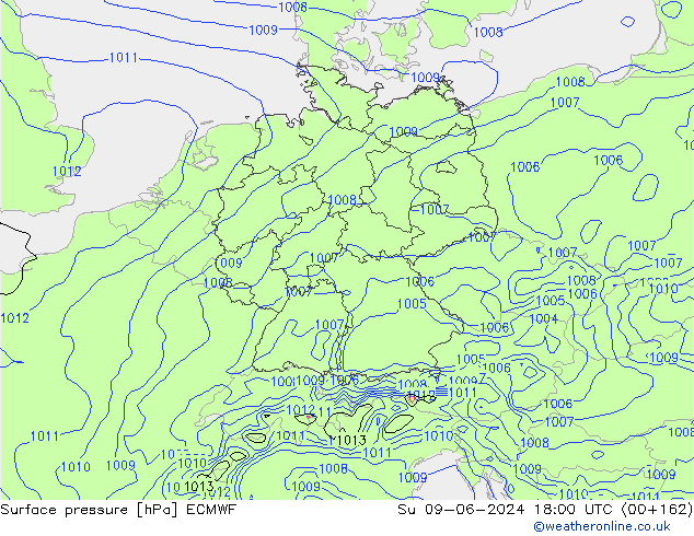 pressão do solo ECMWF Dom 09.06.2024 18 UTC