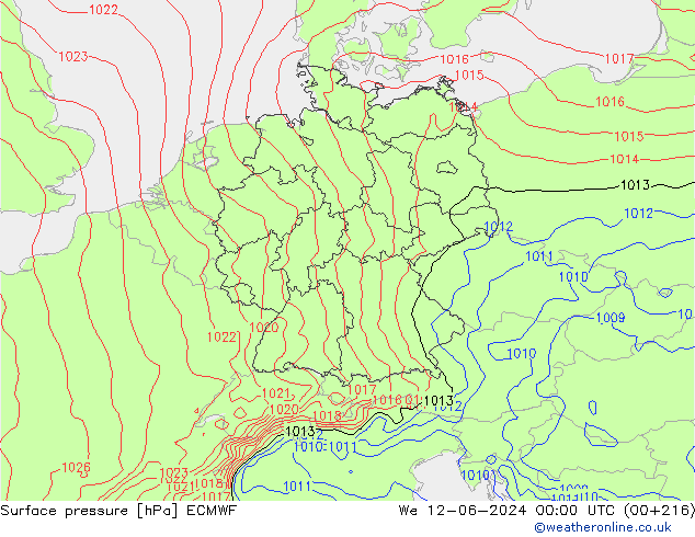 Bodendruck ECMWF Mi 12.06.2024 00 UTC