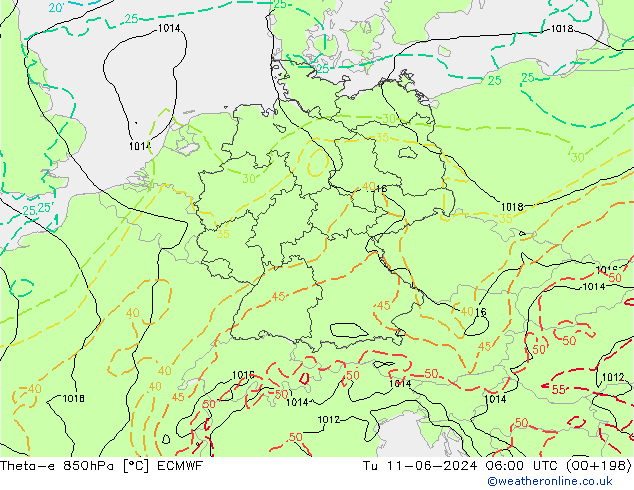 Theta-e 850hPa ECMWF mar 11.06.2024 06 UTC