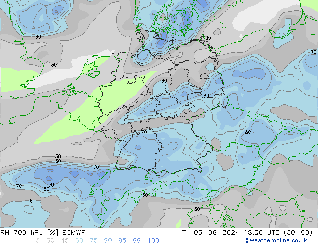 700 hPa Nispi Nem ECMWF Per 06.06.2024 18 UTC