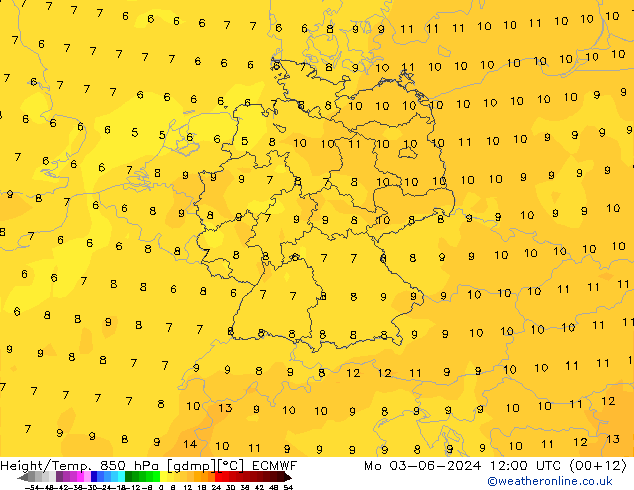 Z500/Rain (+SLP)/Z850 ECMWF 星期一 03.06.2024 12 UTC