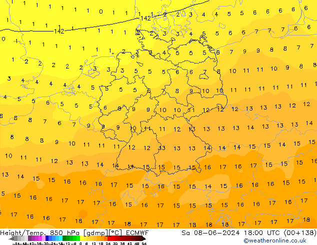 Geop./Temp. 850 hPa ECMWF sáb 08.06.2024 18 UTC