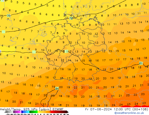 Height/Temp. 925 hPa ECMWF pt. 07.06.2024 12 UTC