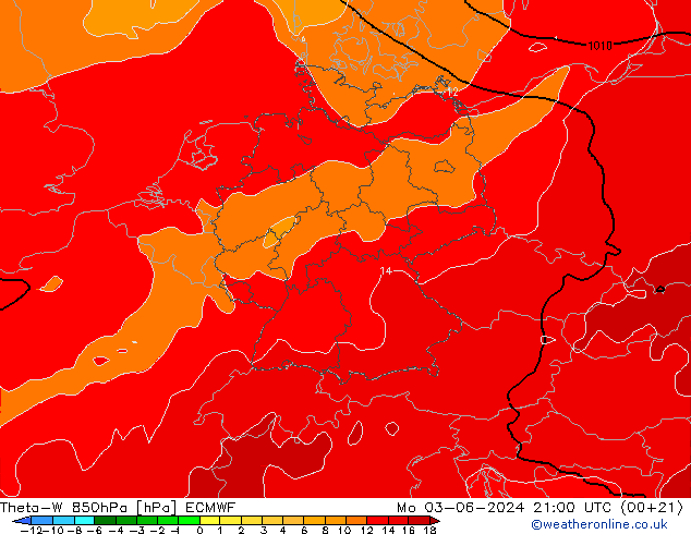 Theta-W 850hPa ECMWF Pzt 03.06.2024 21 UTC