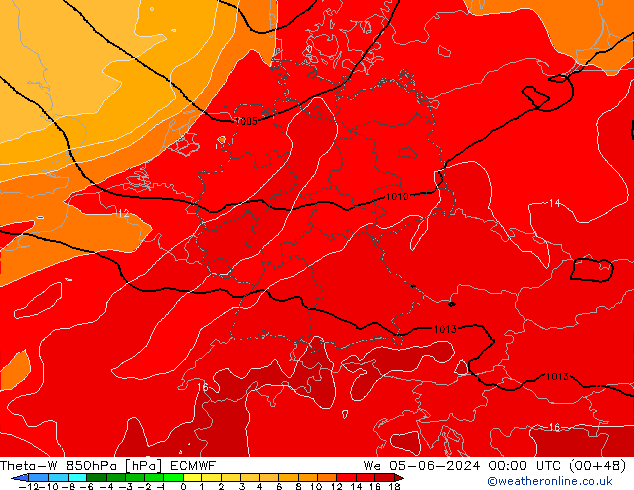 Theta-W 850hPa ECMWF Mi 05.06.2024 00 UTC