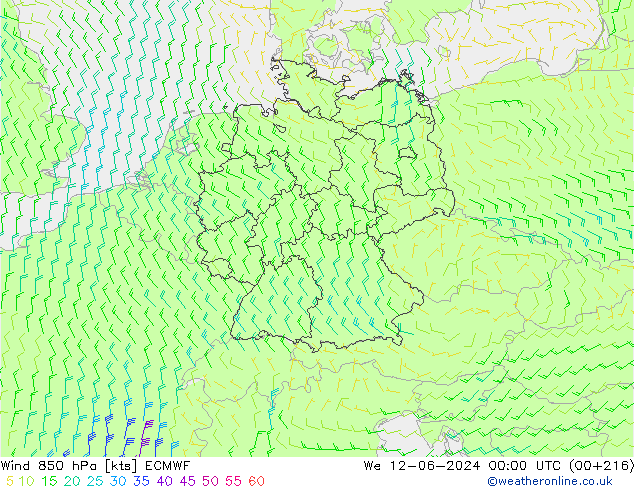 wiatr 850 hPa ECMWF śro. 12.06.2024 00 UTC