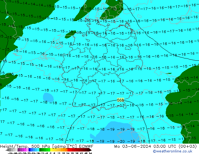 Height/Temp. 500 hPa ECMWF pon. 03.06.2024 03 UTC