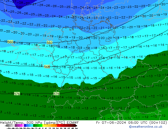 Z500/Rain (+SLP)/Z850 ECMWF ven 07.06.2024 06 UTC