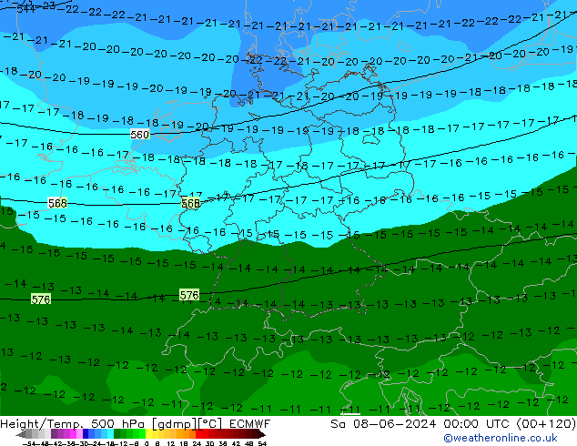 Z500/Rain (+SLP)/Z850 ECMWF Sa 08.06.2024 00 UTC