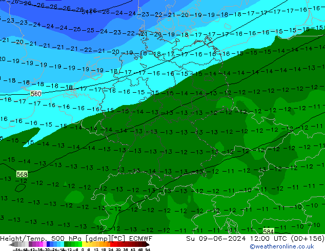 Z500/Rain (+SLP)/Z850 ECMWF dim 09.06.2024 12 UTC