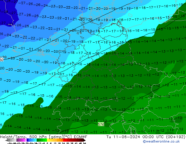 Z500/Rain (+SLP)/Z850 ECMWF вт 11.06.2024 00 UTC