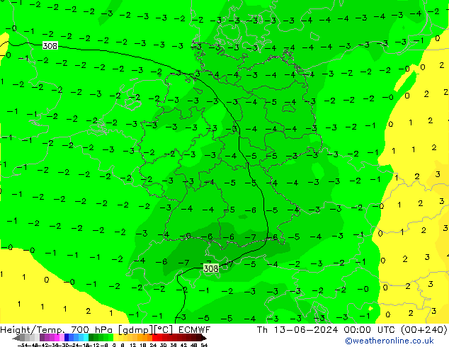 Yükseklik/Sıc. 700 hPa ECMWF Per 13.06.2024 00 UTC