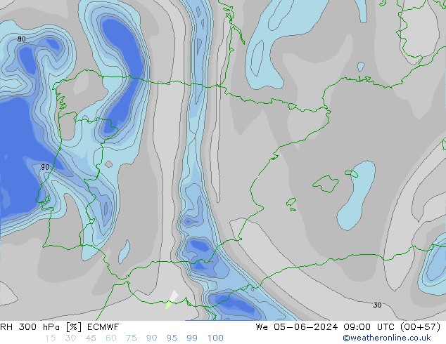 RH 300 hPa ECMWF St 05.06.2024 09 UTC