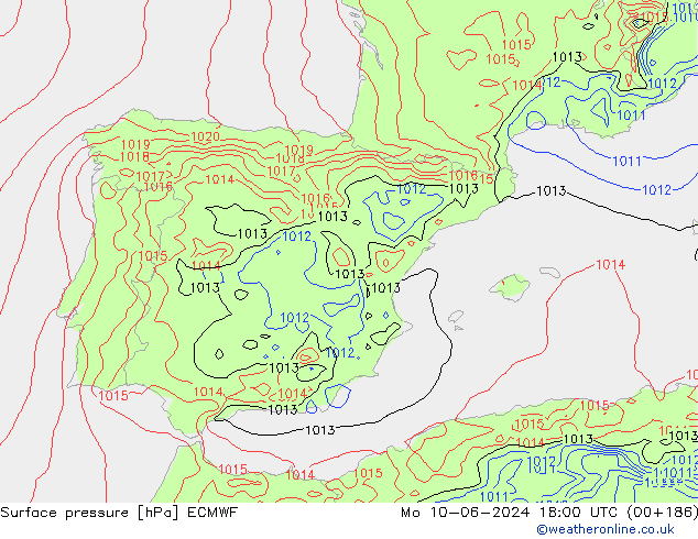 Atmosférický tlak ECMWF Po 10.06.2024 18 UTC