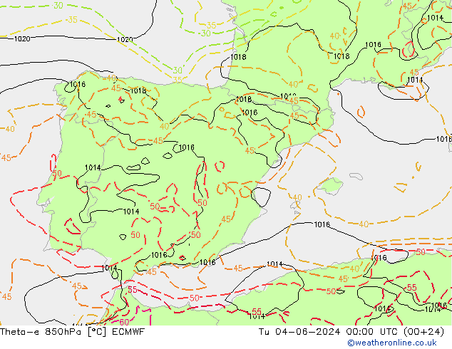 Theta-e 850hPa ECMWF mar 04.06.2024 00 UTC