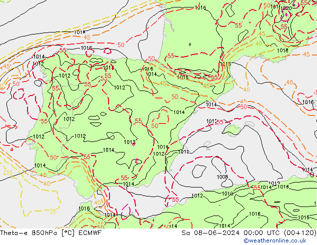 Theta-e 850hPa ECMWF Cts 08.06.2024 00 UTC