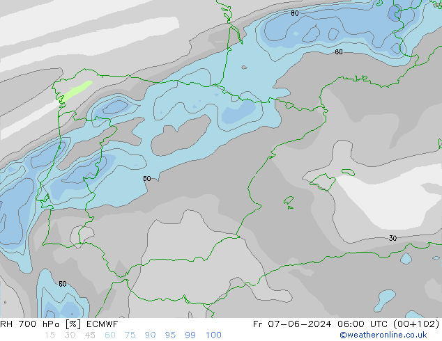 RH 700 hPa ECMWF Fr 07.06.2024 06 UTC