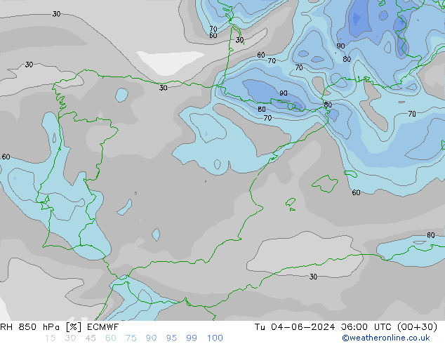 RH 850 hPa ECMWF mar 04.06.2024 06 UTC