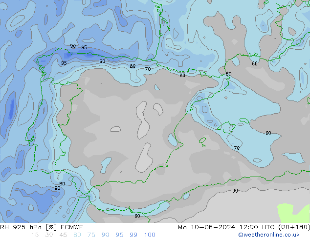 Humidité rel. 925 hPa ECMWF lun 10.06.2024 12 UTC