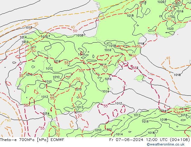 Theta-e 700hPa ECMWF vr 07.06.2024 12 UTC