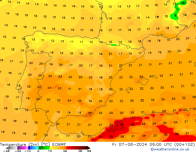 Temperatura (2m) ECMWF Sex 07.06.2024 06 UTC