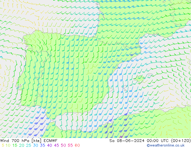 Rüzgar 700 hPa ECMWF Cts 08.06.2024 00 UTC