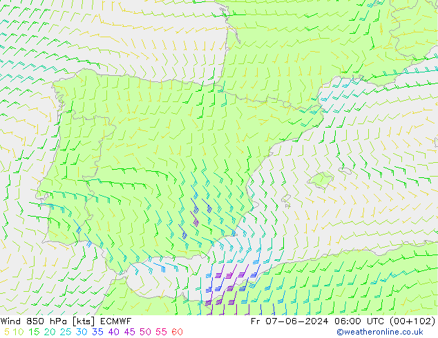 Wind 850 hPa ECMWF Fr 07.06.2024 06 UTC