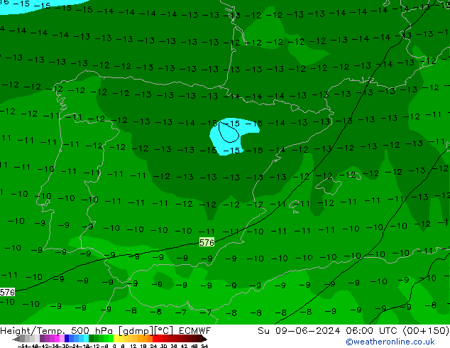 Z500/Yağmur (+YB)/Z850 ECMWF Paz 09.06.2024 06 UTC