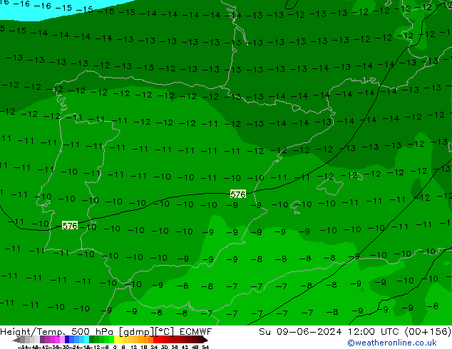 Z500/Rain (+SLP)/Z850 ECMWF Вс 09.06.2024 12 UTC