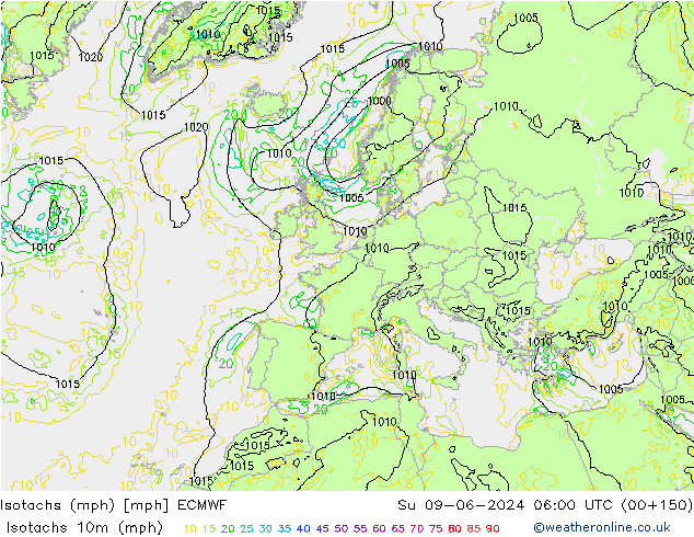 Isotachs (mph) ECMWF Su 09.06.2024 06 UTC