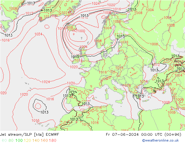джет/приземное давление ECMWF пт 07.06.2024 00 UTC