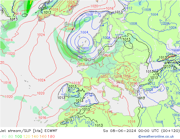 джет/приземное давление ECMWF сб 08.06.2024 00 UTC