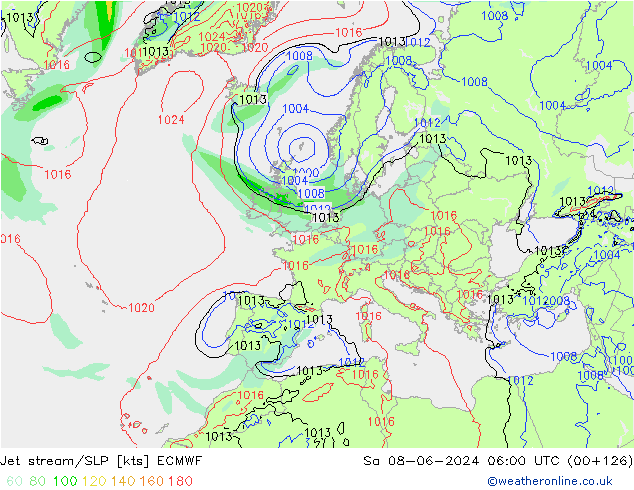 Polarjet/Bodendruck ECMWF Sa 08.06.2024 06 UTC