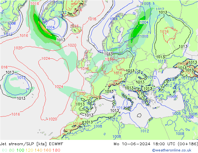 Prąd strumieniowy ECMWF pon. 10.06.2024 18 UTC