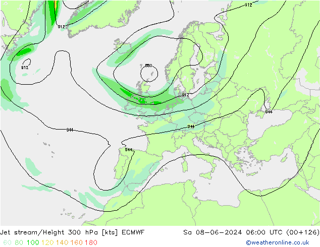 Jet stream/Height 300 hPa ECMWF So 08.06.2024 06 UTC