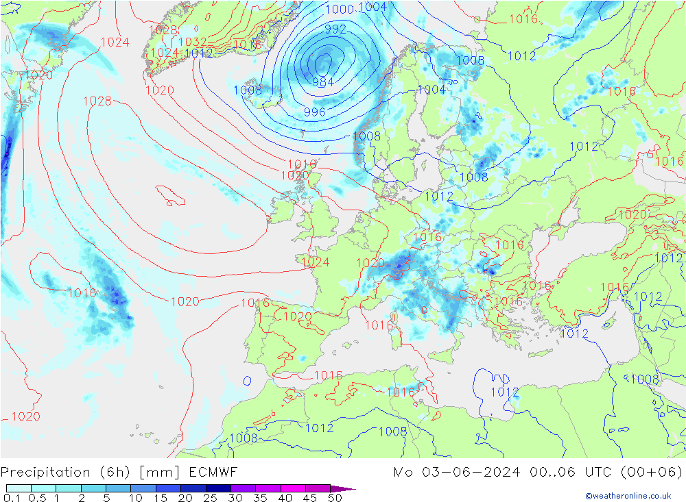 Z500/Rain (+SLP)/Z850 ECMWF lun 03.06.2024 06 UTC