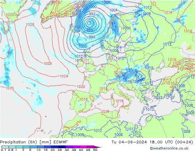 Z500/Rain (+SLP)/Z850 ECMWF Ter 04.06.2024 00 UTC