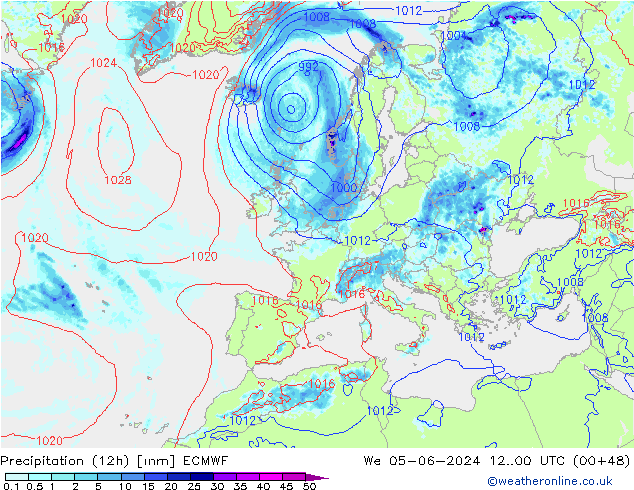 Precipitation (12h) ECMWF We 05.06.2024 00 UTC