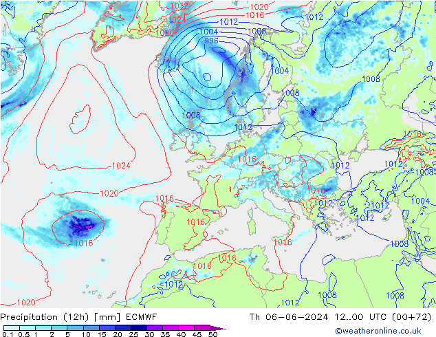 Precipitation (12h) ECMWF Th 06.06.2024 00 UTC