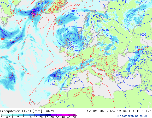 Precipitazione (12h) ECMWF sab 08.06.2024 06 UTC